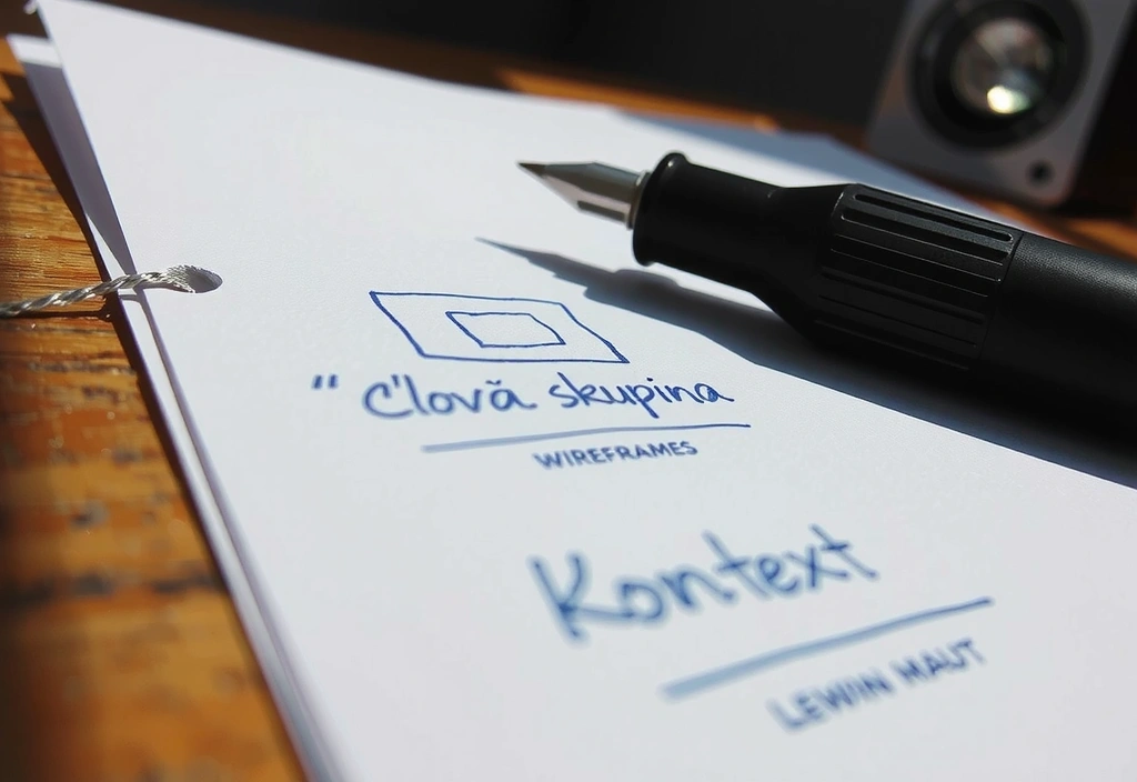 Ručně psané poznámky a wireframy